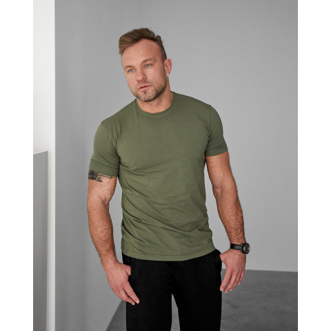 Стильна чоловіча футболка 2012 без малюнку оливкового кольору